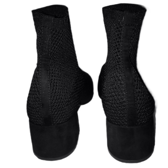 Eileen Fisher Black Purl Pointy Toe Slip-on Ankle Boot 8 Stretch Knit Block Heel - Picture 8 of 13